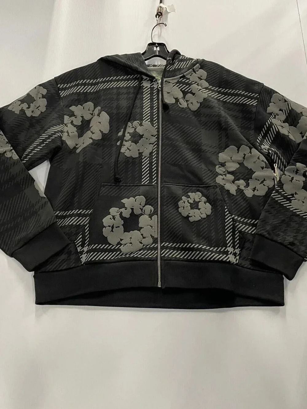 DENIM TEARS Plaid Cotton Wreath Zip Hoodie Black Men's Size XL NWT AUTHENTIC